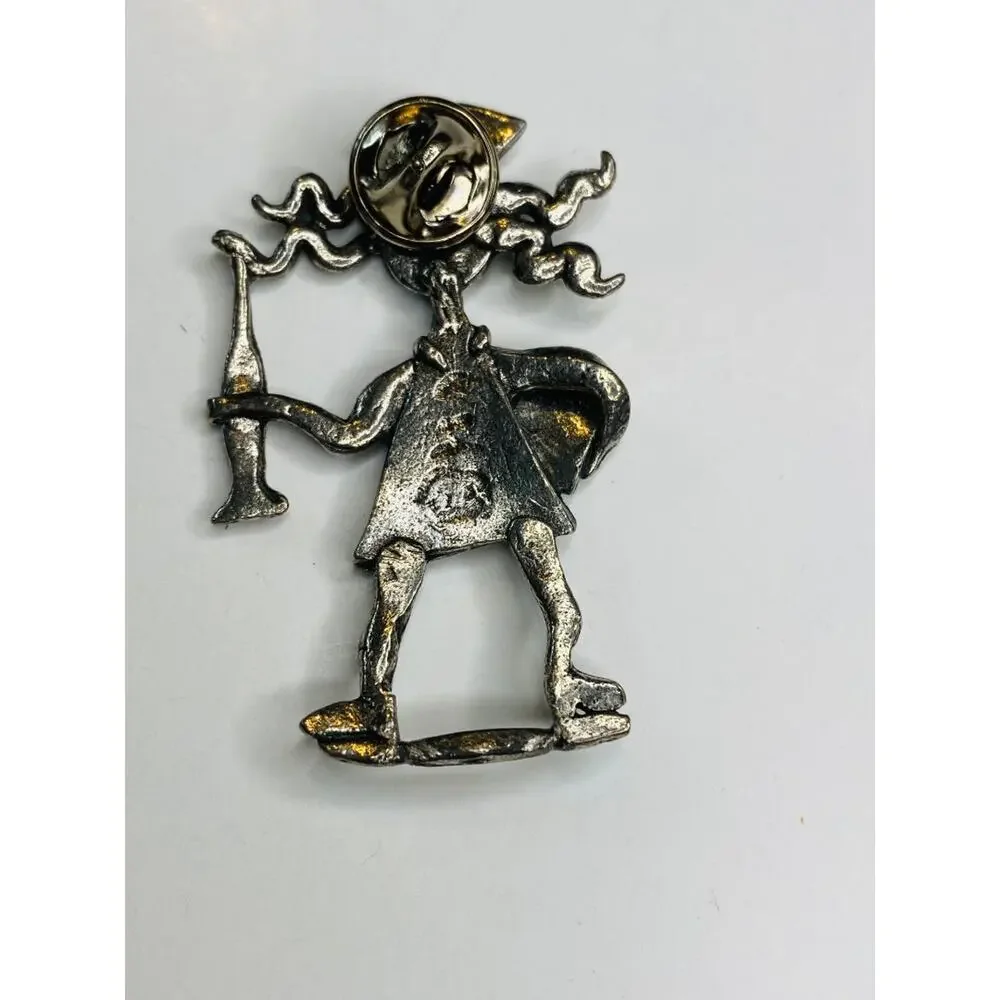 Vintage H Adams Signed Crazy Hair Nurse Lapel Pin Silvertone 2.2